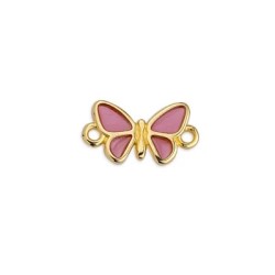 Intercalaire papillon émaillé rose de 17mm en métal couleur or