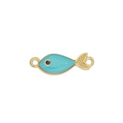 Intercalaire poisson émaillée turquoise en métal couleur or