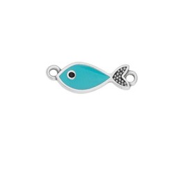 Intercalaire poisson émaillée turquoise en métal argenté