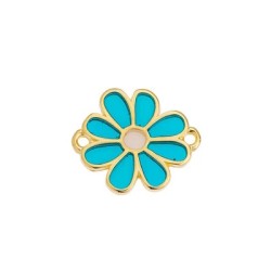 Intercalaire fleur émaillée bleue de 19mm en métal couleur or