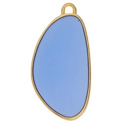 Pendant ovale en métal couleur or, émaillé bleu Pendant ovale en métal couleur or, émaillé bleu