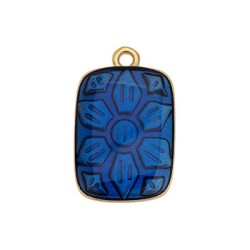 Pendant rectangle en métal couleur or, émaillé bleu