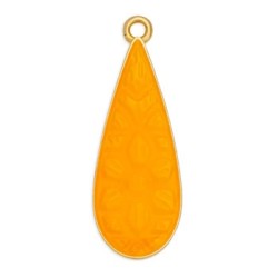 Pendant goutte en métal couleur or, émaillé orange fluo