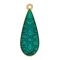 Pendant goutte en métal couleur or, émaillé vert turquoise