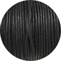 Cordon de cuir rond de 2mm noir brut fabriqué en Espagne