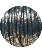 Cuir plat de 5mm avec relief floral bleu atoll et argent en vente au cm