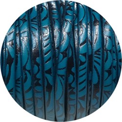Cuir plat de 5mm avec relief floral turquoise et noir en vente au cm