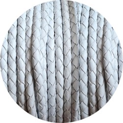Cordon de cuir rond tresse 3mm blanc vente au cm