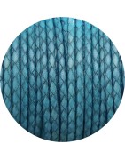 Cordon de cuir rond tresse 3mm turquoise vente au cm