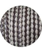 Cuir rond tressé de 5mm bicolore marron beige en vente au cm