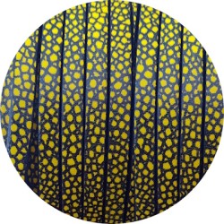 Cuir plat 5mm fantaisie imprimé points noir jaune en vente au cm