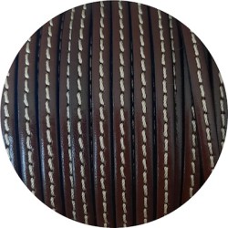 Cuir plat de 5mm marron foncé couture blanche en vente au cm
