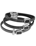 Passant octogonal de 13mm en zamak placage argent émaillé noir