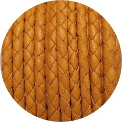 Cordon de cuir rond tresse 3mm moutarde vente au cm