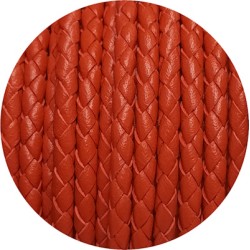 Cordon de cuir rond tresse 3mm corail vente au cm