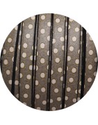 Cuir plat 5mm imprimé points blancs fond kaki en vente au cm