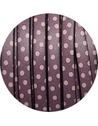 Cuir plat 5mm imprimé points blancs fond lilas en vente au cm