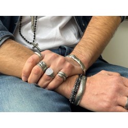 Grosse bague 20mm avec croix en étain placage argent