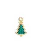 Pendentif arbre de noel émaillé vert en métal couleur or