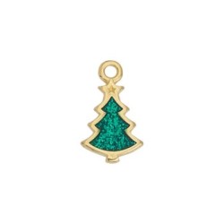Pendentif arbre de noel émaillé vert en métal couleur or