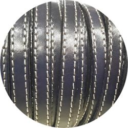 Cuir plat de 10mm bleu marine foncé coutures blanches en vente au cm-Premium