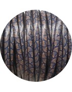 Cuir plat de 5mm fantaisie motif japonais bleu beige en vente au cm