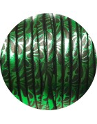 Cuir plat 5mm avec relief floral vert bouteille et vert en vente au cm