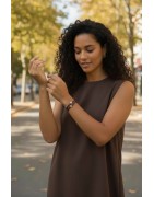 Bracelet double tour en kit de 5mm de large marron foncé et or