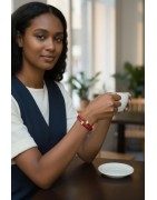 Bracelet double tour en kit de 5mm de large rouge soutenu et or