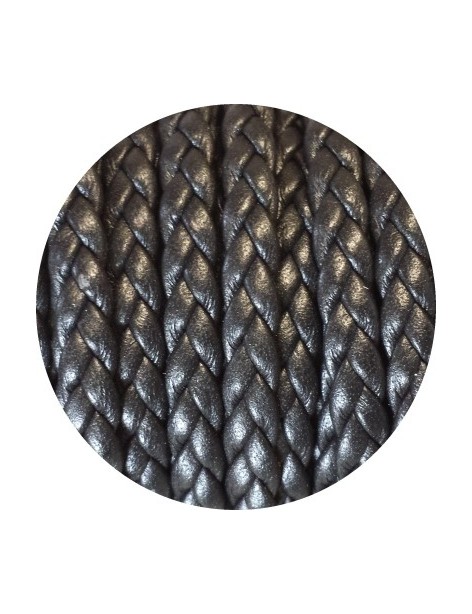 Cordon de cuir plat tresse 5mm noir aspect brillant-vente au cm