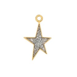 Pendant étoile en métal couleur or, émaillée paillettes argent