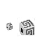 Perle cube de 5mm gravée de motifs grecs en métal placage argent