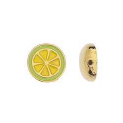Perle citron tranché de 13mm émaillée en métal couleur or