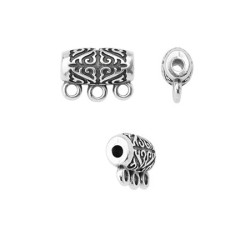 Hanger tube ethnique en zamak placage argent avec 3 accroches