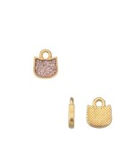 Pampille tête de chat émaillée glitter rose en métal couleur or