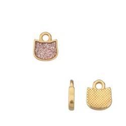 Pampille tête de chat émaillée glitter rose en métal couleur or