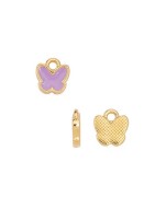 Pampille papillon émaillée lavande en métal couleur or