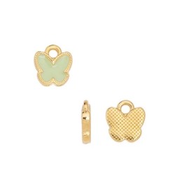 Pampille papillon émaillée vert opaline en métal couleur or