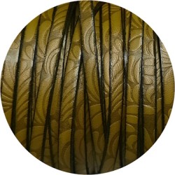 Cuir plat de 5mm fantaisie avec relief floral pistache en vente au cm
