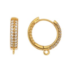 Boucle d'oreille ronde avec double rangée de strass  et une accroche couleur or