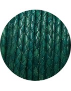 Cordon de cuir rond tresse 3mm vert turquoise-vente au cm