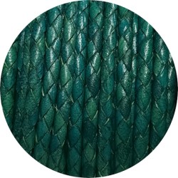 Cordon de cuir rond tresse 3mm vert turquoise-vente au cm