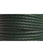 Cordon de cuir rond tresse 3mm vert militaire-vente au cm