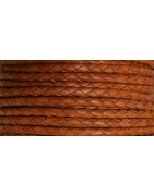 Cordon de cuir rond tresse 3mm fauve-vente au cm