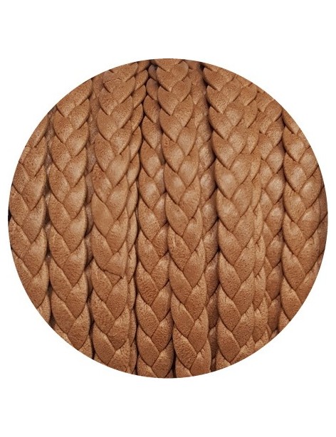 Cuir plat tressé de 7mm camel vendu au mètre