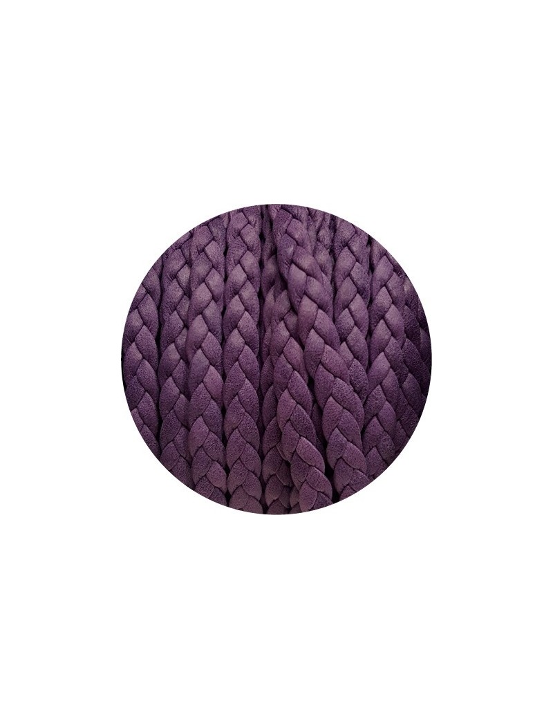 Cuir plat tressé de 7mm lilas vendu au mètre