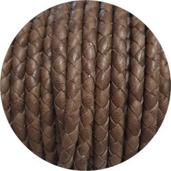 Cordon de cuir rond tressé de 5mm bison en vente au cm