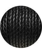 Cordon de cuir rond tresse 4mm noir en vente au cm