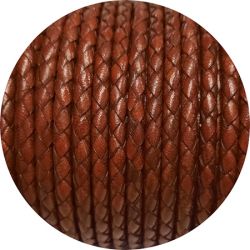 Cordon de cuir rond tresse 4mm cognac en vente au cm