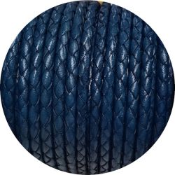 Cordon de cuir rond tresse 4mm bleu indien en vente au cm